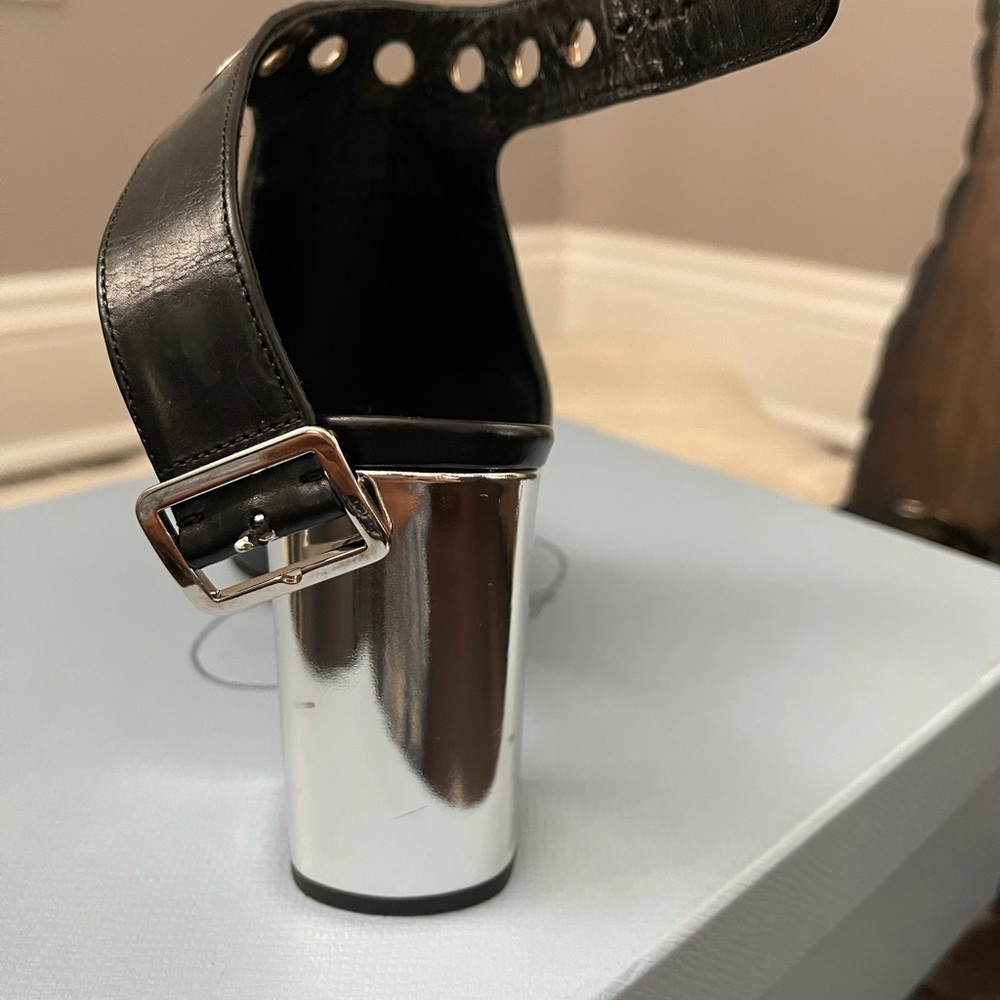 Prada Open Toe Metallic Rivet Block Heel Sandals 6 - image 8